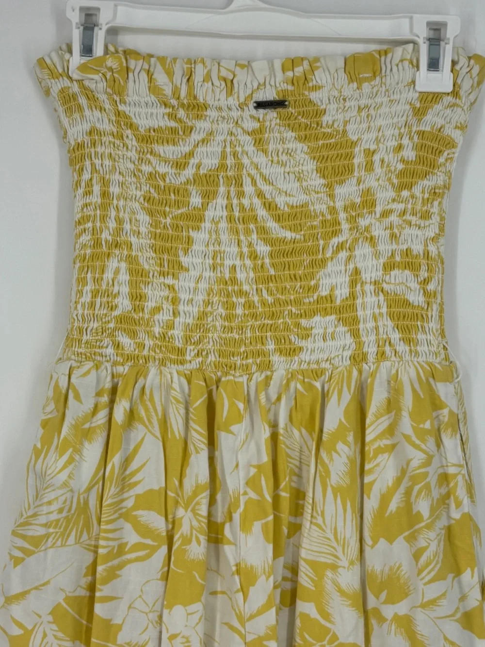 Billabong Womens Large Strapless Jumpsuit Yellow White Tropical Floral Wide Leg - Picture 9 of 12